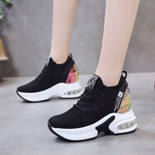 Giày thể thao đế độn 9cm đính cườm