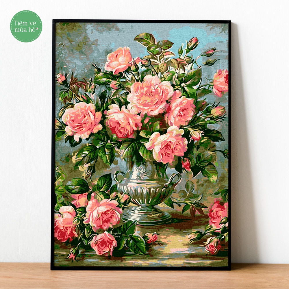 ✅Tranh tô màu theo số  - Bình hoa hồng đã căng khung 40x50cm 23 màu