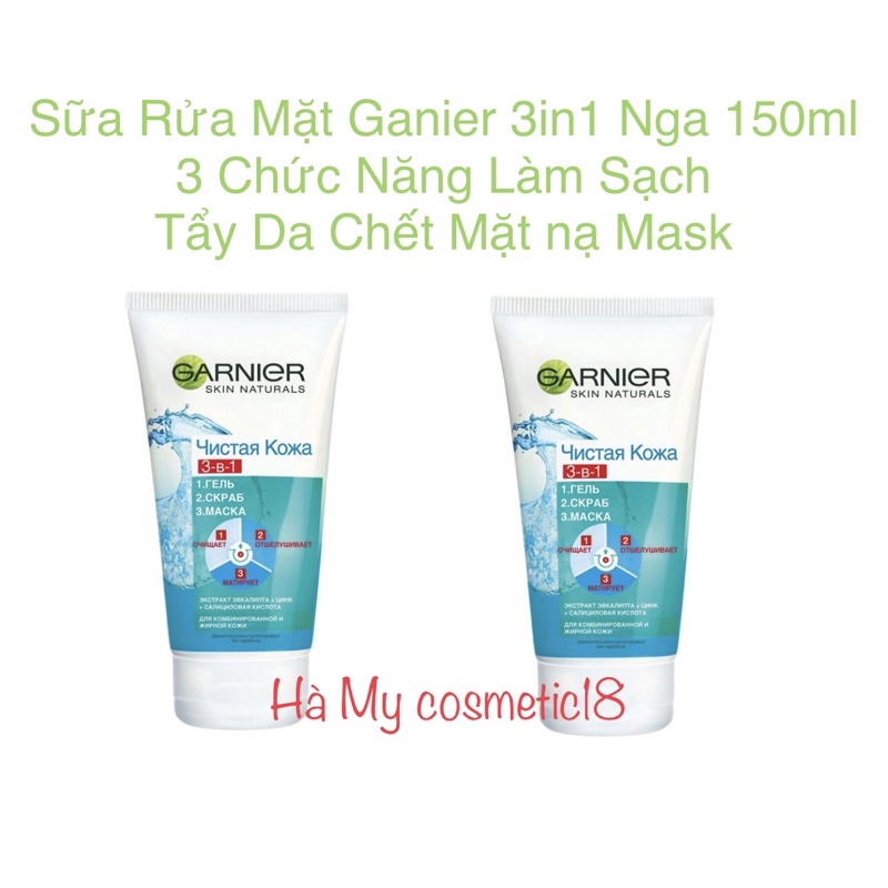 Sữa Rửa Mặt Ganier 3in1 nga 150ml 3 Chức Năng Làm Sạch Tẩy Da Chết Mặt nạ Mask