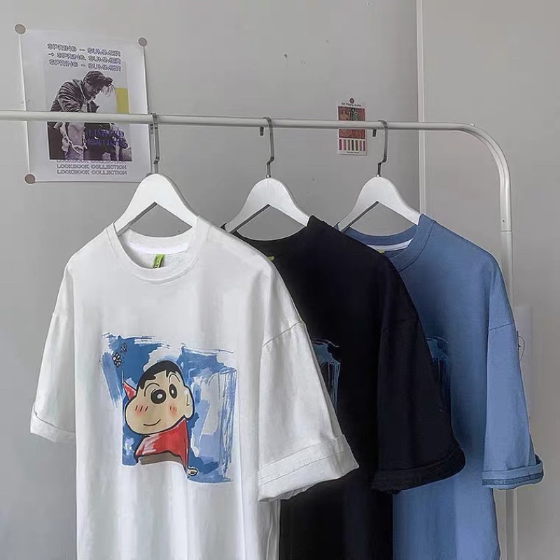 Áo thun tay lỡ nam nữ, áo phông unisex form rộng chất cotton mát mịn thấm hút mồ hôi in hình shin mập