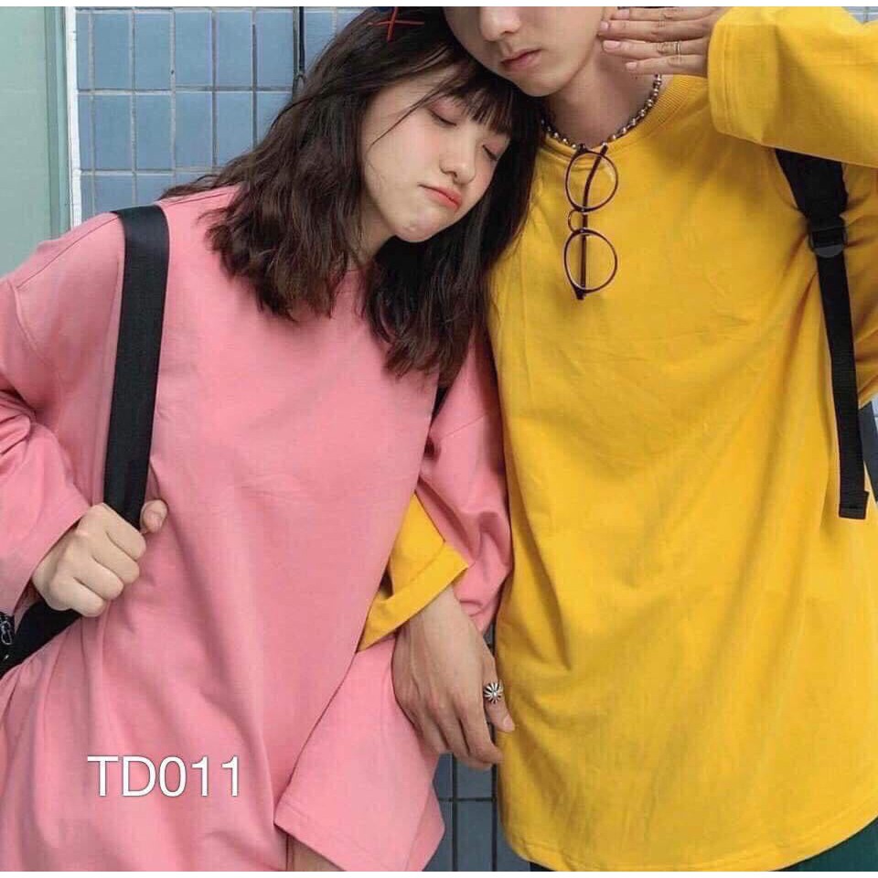 Áo Thun Trơn Smooth Unisex 🌸 Phông dài tay cổ tròn form rộng dáng suông màu Đen | Trắng | Tím | Hồng | Vàng Ulzzang 🌸