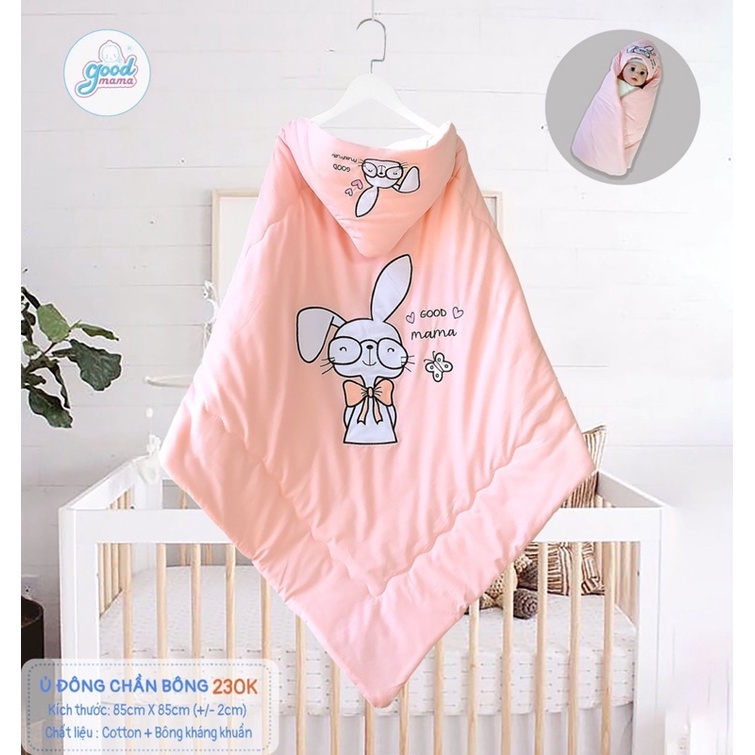 Goodmama - Chăn ủ trần bông có mũ cho bé sơ sinh GM27084