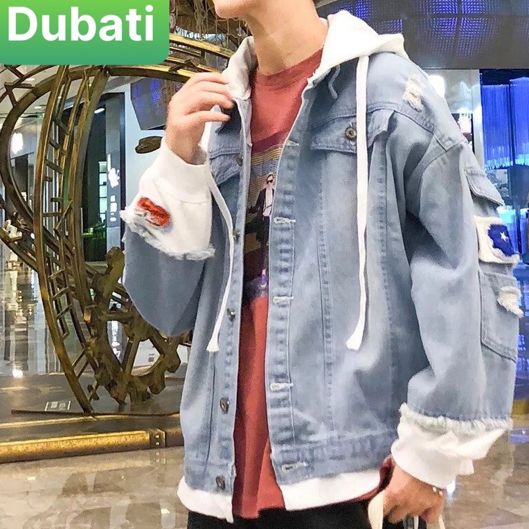 ÁO KHOÁC JEAN CHẤT BÒ NAM NỮ CÓ NÓN NỈ WASH RÁCH THỜI TRANG CAO CẤP- DUBATI FASHION