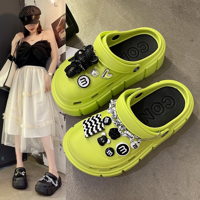 Dép Crocs 5cm kèm charm 3D sang chảnh