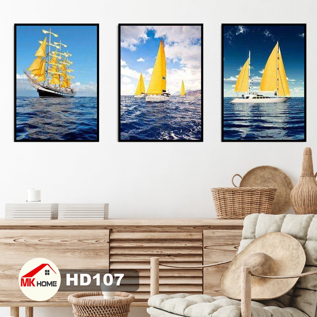 Bộ 3 Tranh Treo Tường Thuyền Vàng HD127 | Tranh Canvas Cao Cấp | Tranh Phòng Khách | Tranh Phòng Ngủ