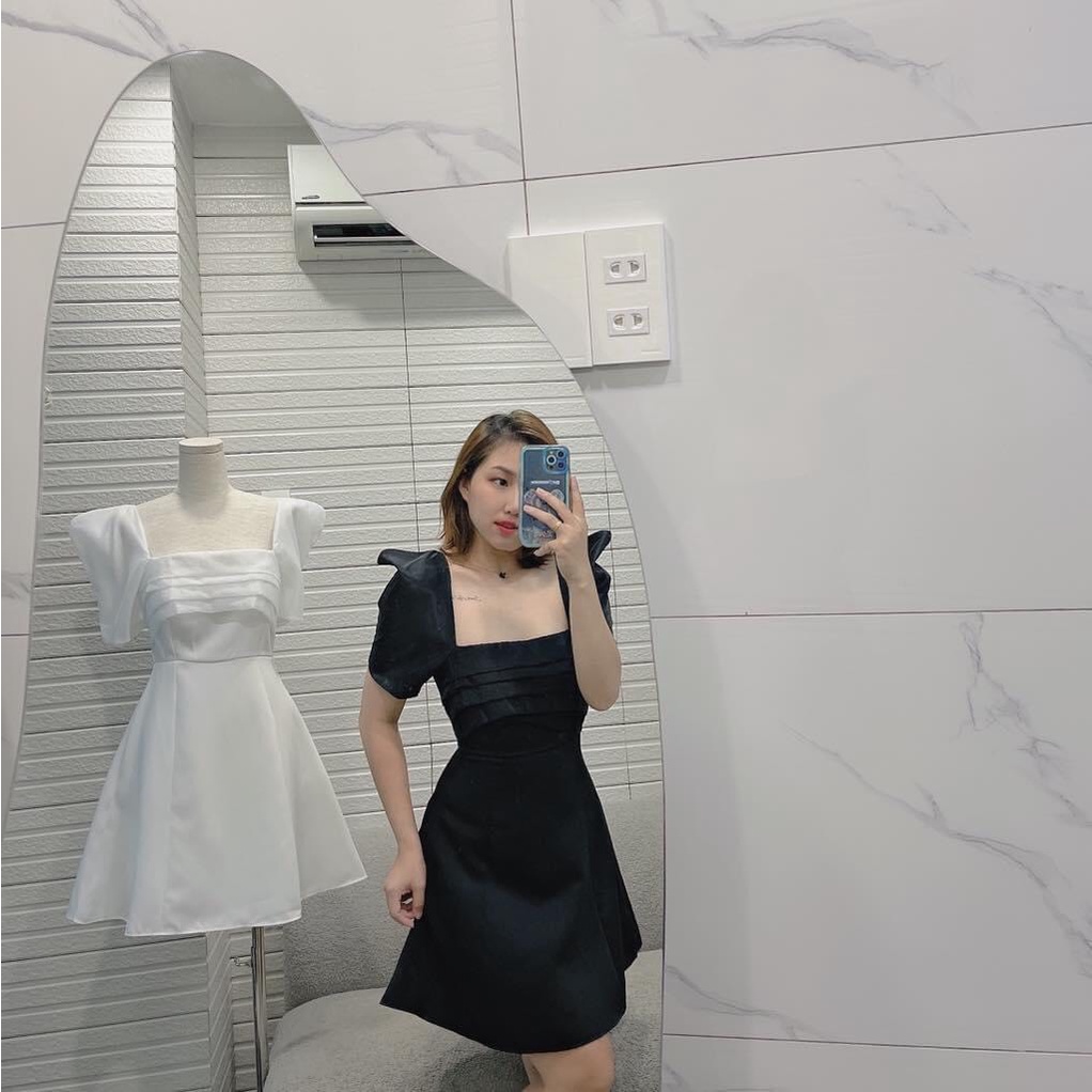 Đầm dạo phố tay bồng xếp ly ngực cột nơ vai đáng yêu - Vivie Dress