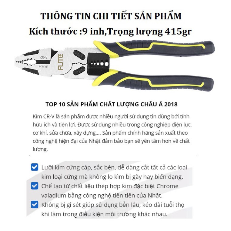 Kìm Cắt Cáp Đa Năng Fute - Kìm Tuốt Dây Điện - Thép CR-V Cao Cấp Tiêu Chuẩn Và Công Nghệ Nhật Bản