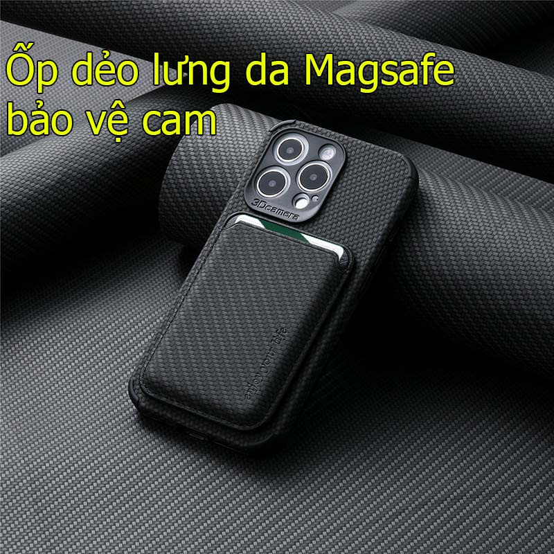 Ốp da bảo vệ cam Magsafe iPhone 14 pro max kèm khe để thẻ