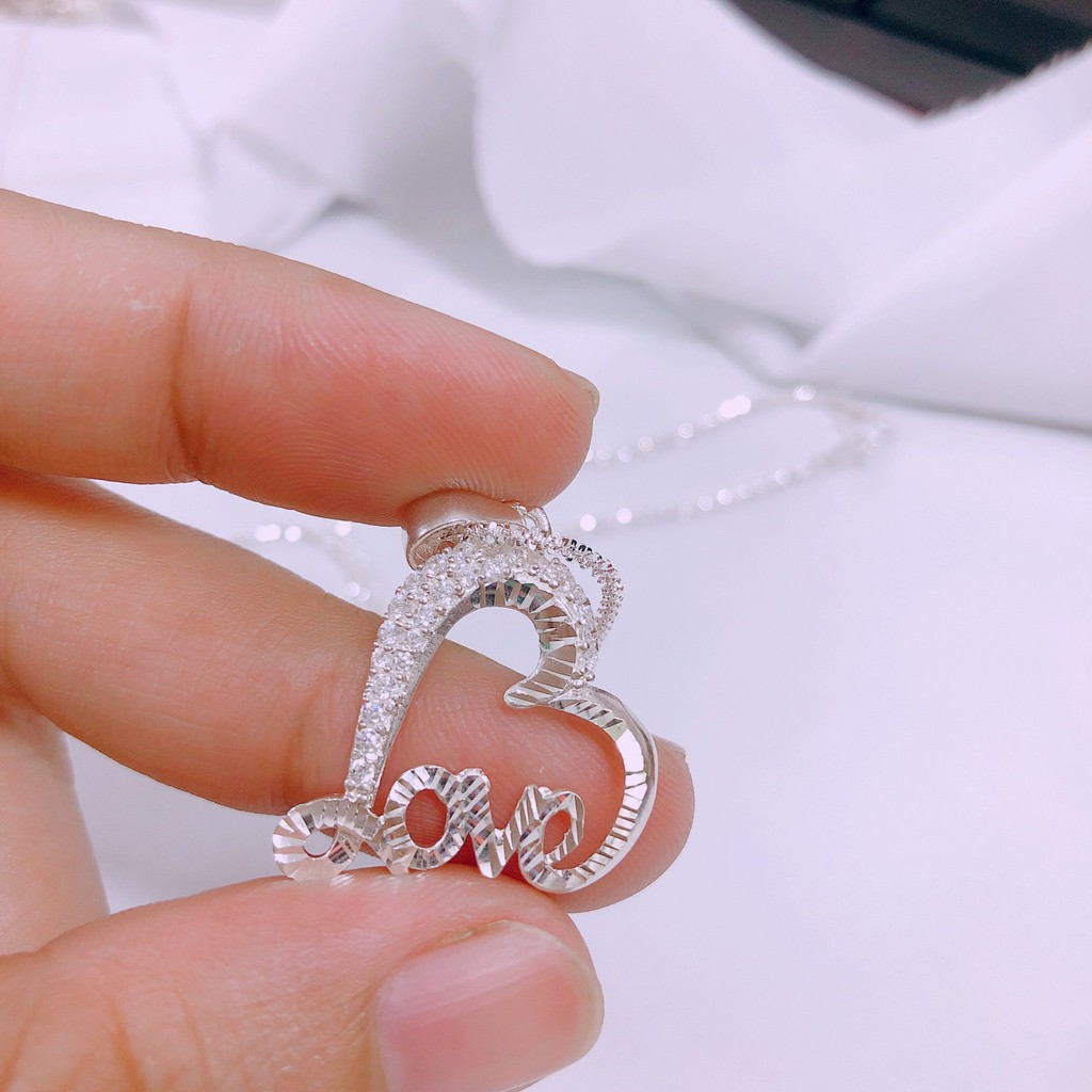 Dây chuyền nữ bạc ý cao cấp dây xù mặt tim Love loại to - Bạc Bibi