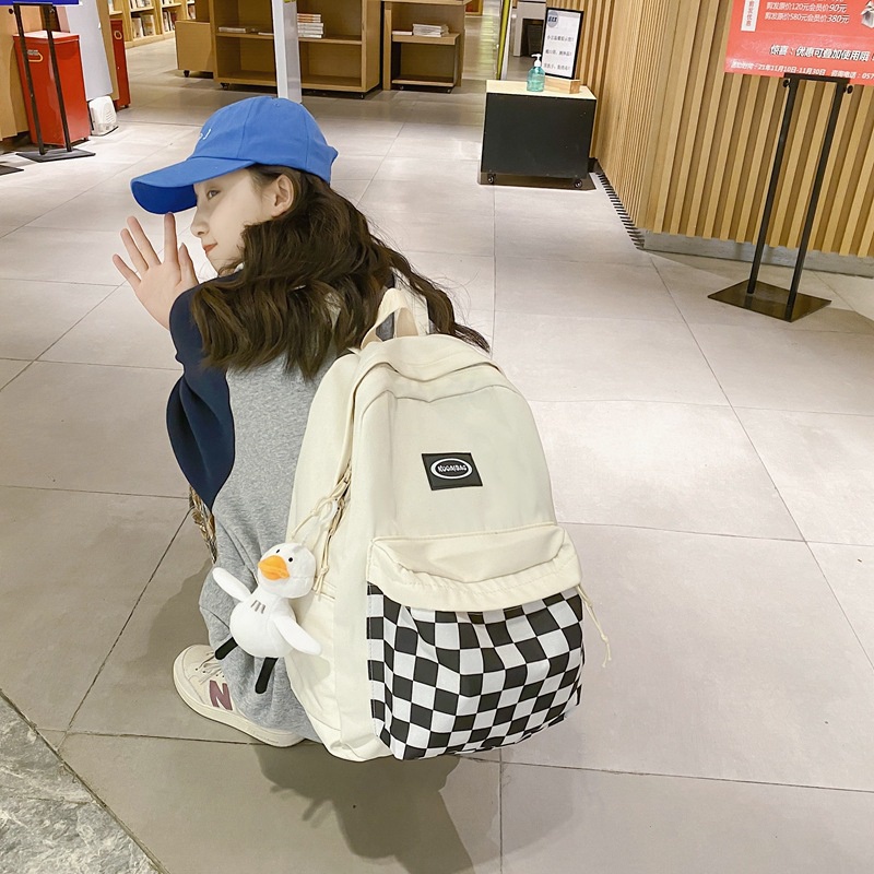 Balo Đi Học Họa Tiết Sọc Caro Dễ Thương Phong Cách Nhật Bản