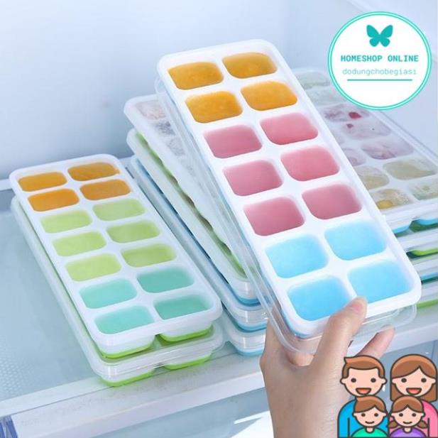 Khay Đá Silicon Có Nắp Đậy 14 Viên, Khay Đựng Đá Tủ Lạnh, Làm Đá Thạch Kem Bảo Quản Chống Mùi Tuyệt Đối