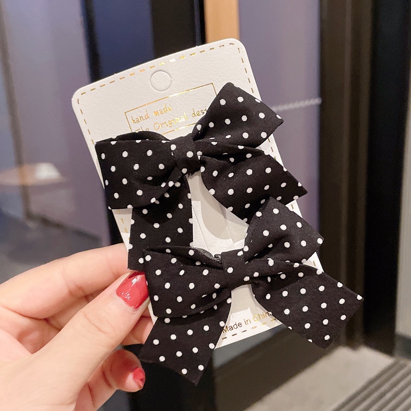 Cặp kẹp tóc thiết kế nơ họa tiết chấm bi phong cách Hàn Quốc xinh xắn dành cho nữ