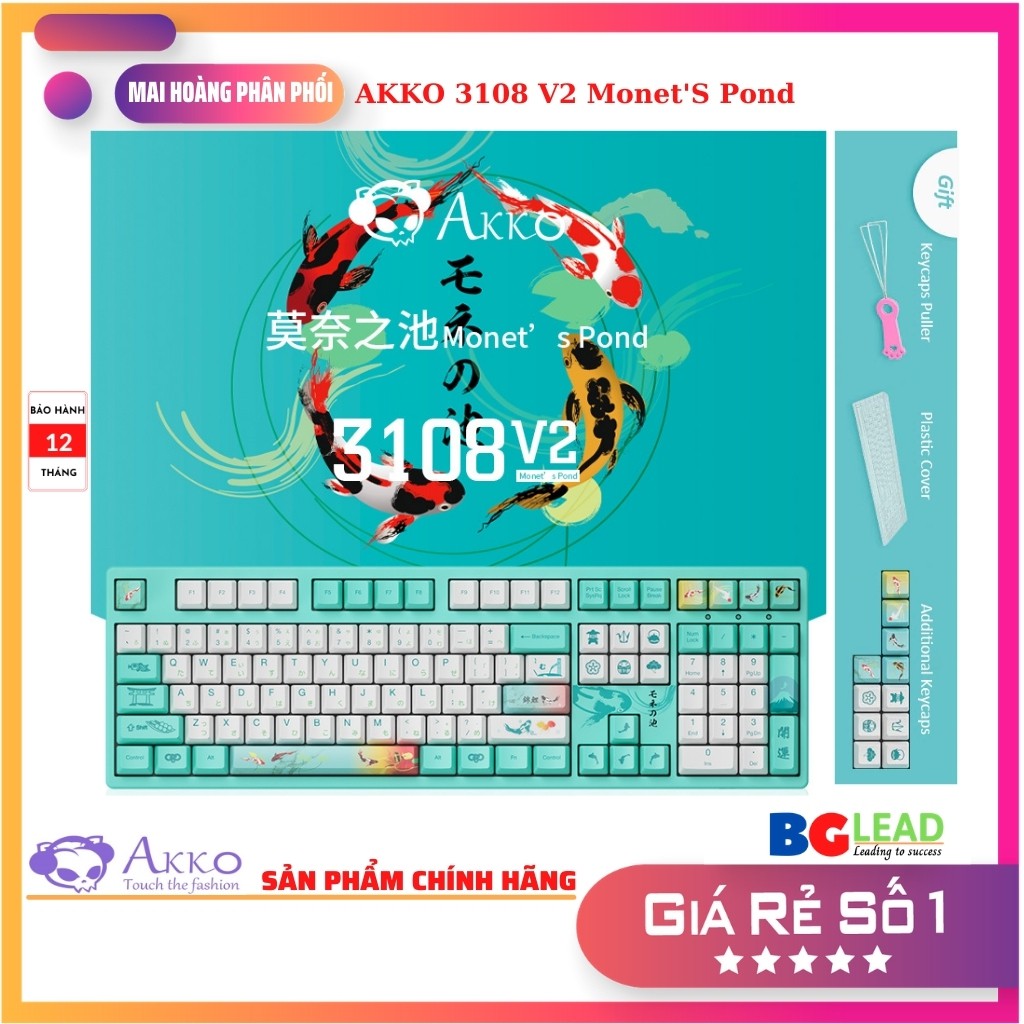 Bàn phím cơ AKKO 3108 V2 Monet'S Pond (blue, orange và pink AKKO switch V2) - Sản phẩm hot nhất của Akko - Mai Hoàng PP