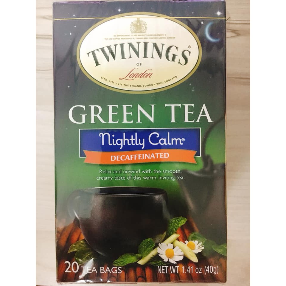 Trà xanh thảo mộc Twinings ngủ ngon date 2023 - Green tea nightly calm (hàng Mỹ nguyên seal)