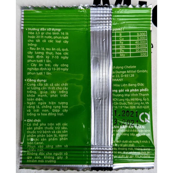 Phân bón vi lượng chống vàng lá Micro Combi, dạng bột, gói 2,5gr, cho cây trồng - Hàng chính hãng