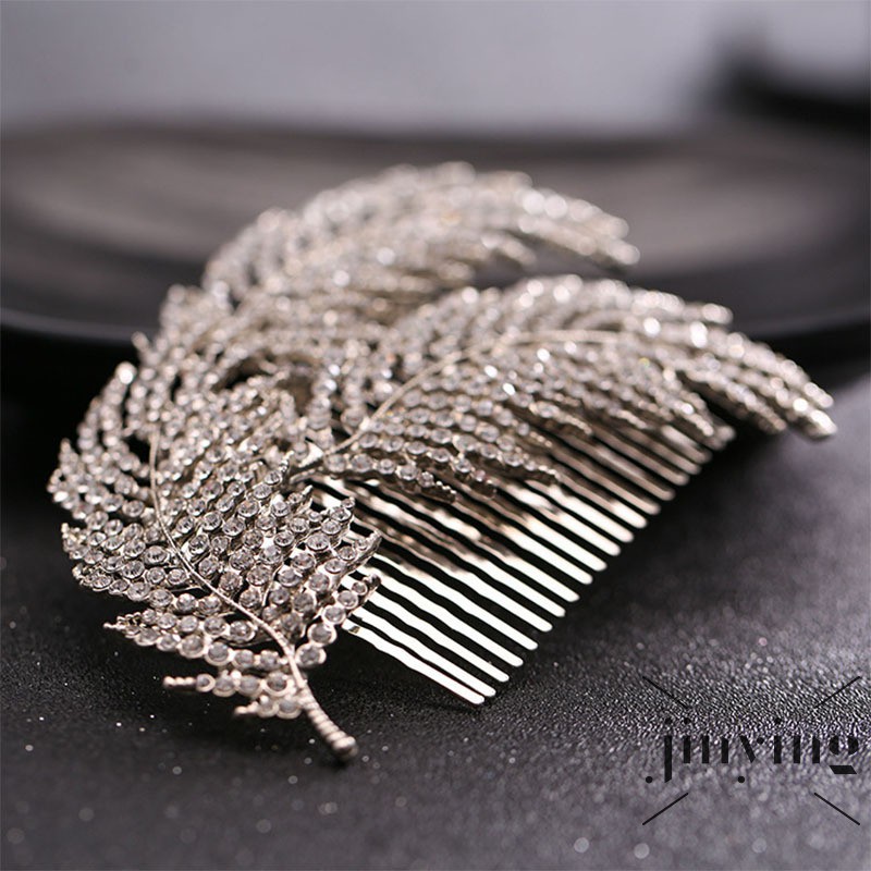 GETNOIVAS Cài tóc hình chiếc lá đính đá thanh lịch cho cô dâu