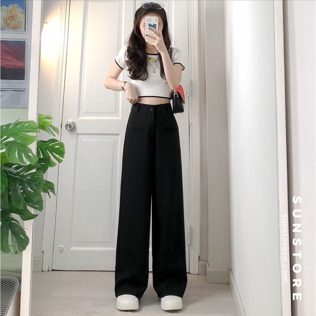 Quần ống rộng túi mổ culottes dáng suông dài cài nút lưng cao chất rũ THRE PANT