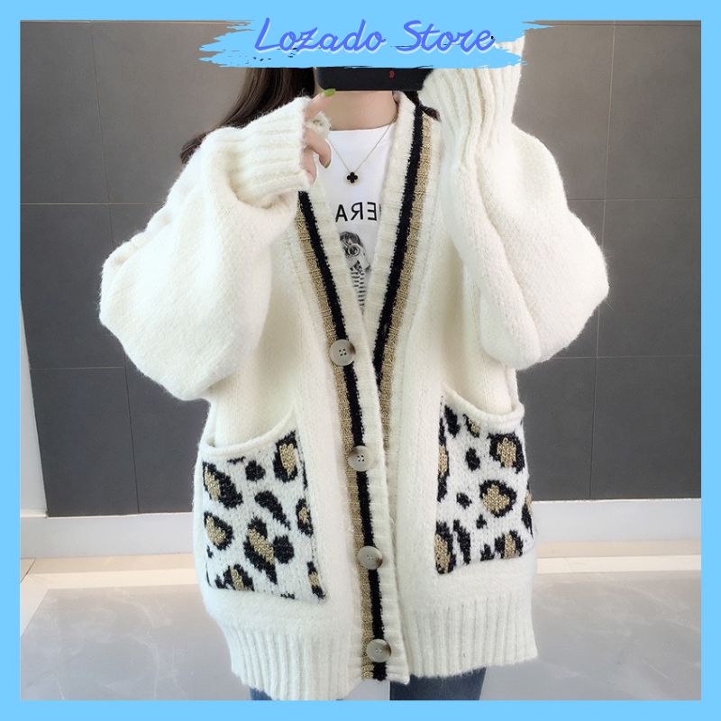 Áo khoác cardigan nữ LOZADO form rộng dáng dài thiết kế họa tiết túi báo xinh xắn - A97
