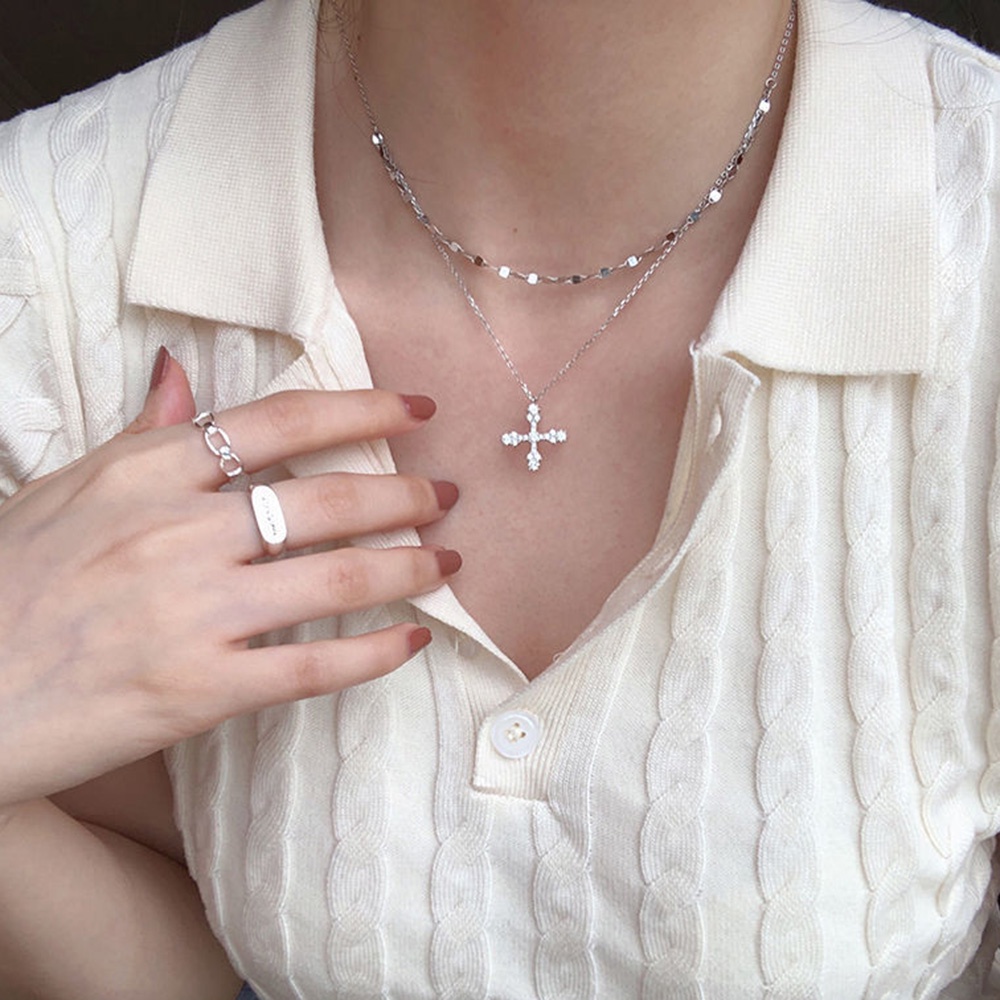 Vòng cổ Hai Lớp Mặt Chữ Thập Đính Đá Zircon Sang Trọng Thời Trang Yanqueens  Cho Nữ