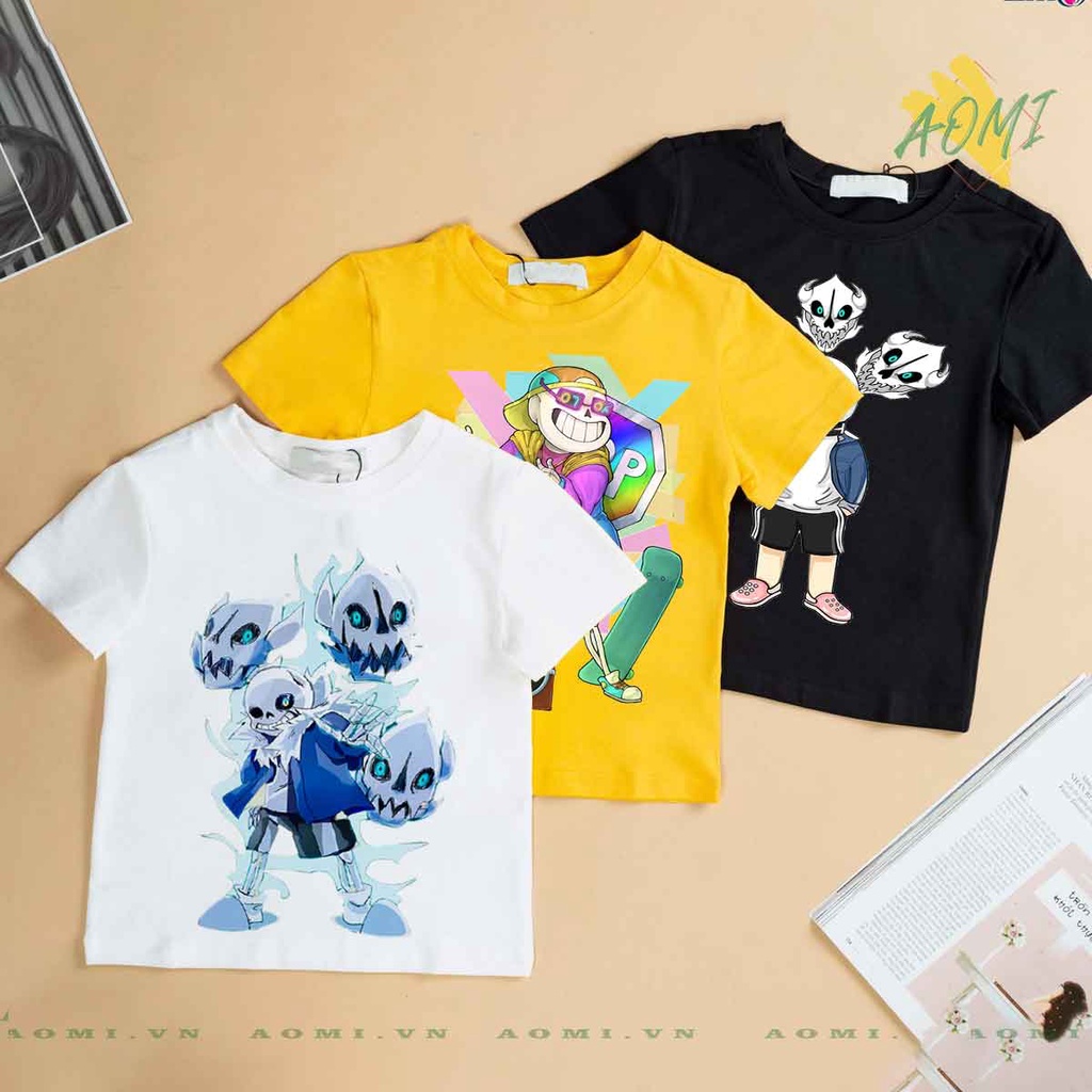 ÁO THUN Sans family UNISEX PHÔNG VÀNG TAY NGẮN NAM NỮ GIA ĐÌNH CẶP ĐÔI SIZE TRẺ EM BÉ TRAI GÁI AOMIVN