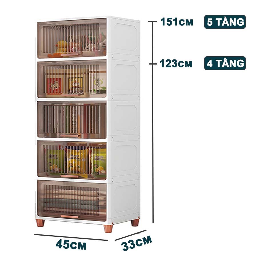Tủ Nhựa Đựng Đồ Ăn Vặt, Tủ Đựng Đồ Đa Năng Nắp Lật, Cửa Tủ Trong, Tay Cầm Mạ Vàng TUN030