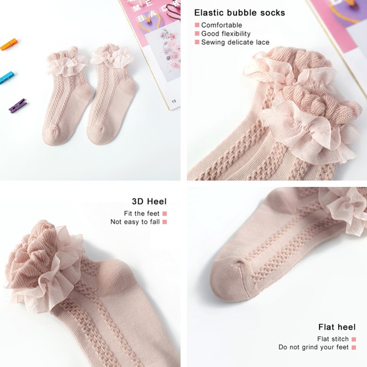 Vớ cotton phối ren hoa xinh xắn cho bé