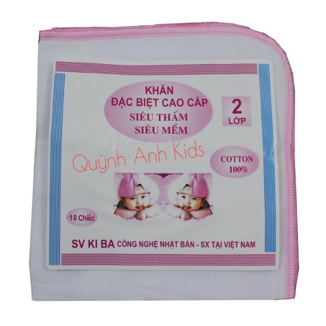 Khăn sữa sơ sinh KiBa 2 lớp cho bé (sét 10 chiếc)