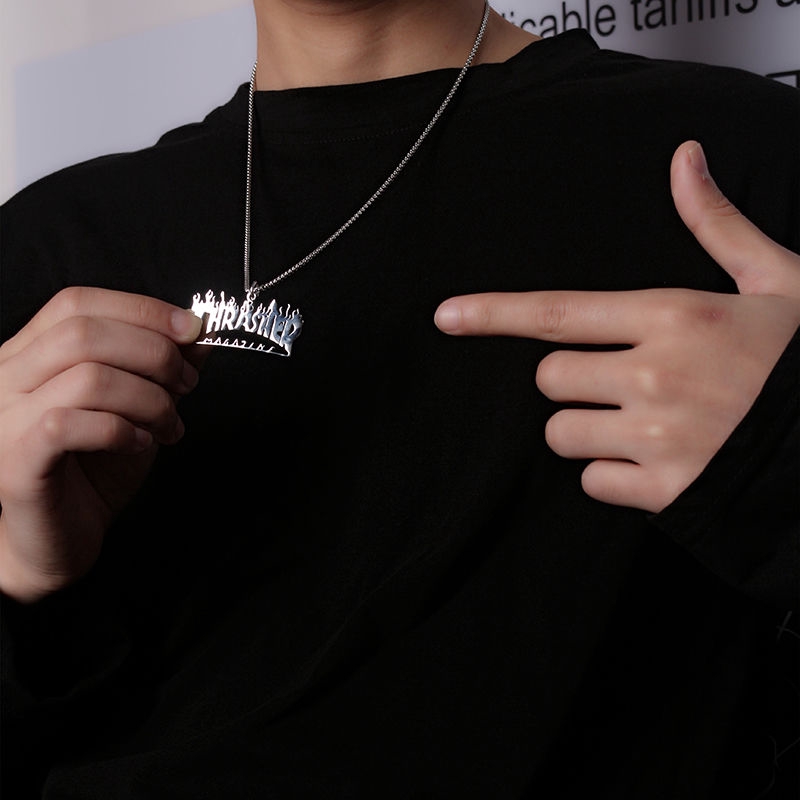Dây Chuyền Thép Titan Phối Mặt Khắc Chữ Phong Cách Hip Hop Đường Phố 22389