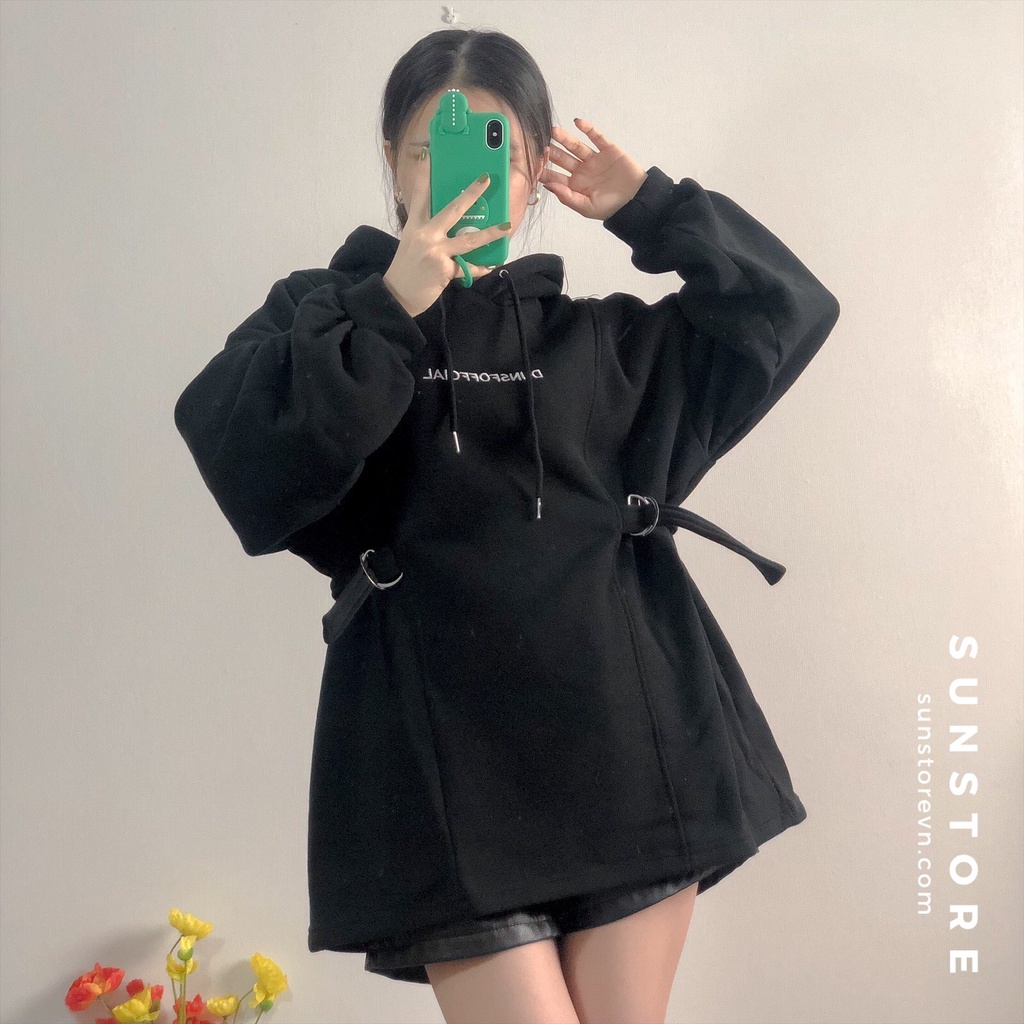 Áo hoodie có mũ tay dài 2 màu xám và đen Ulzzang