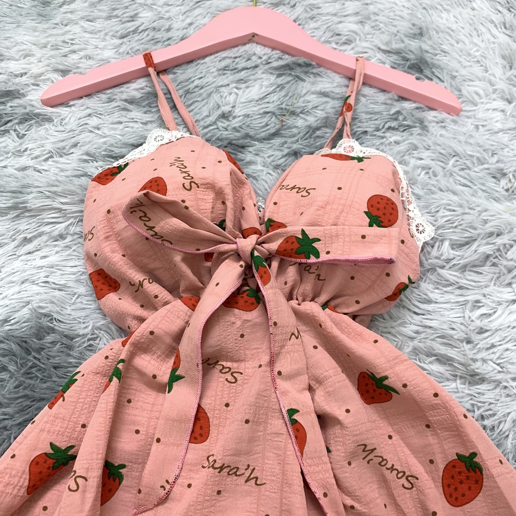 Đồ ngủ sexy 💋Freeship💋 Đồ ngủ sexy 2 dây in hình trái dâu Freesize dưới 60kg | BigBuy360 - bigbuy360.vn