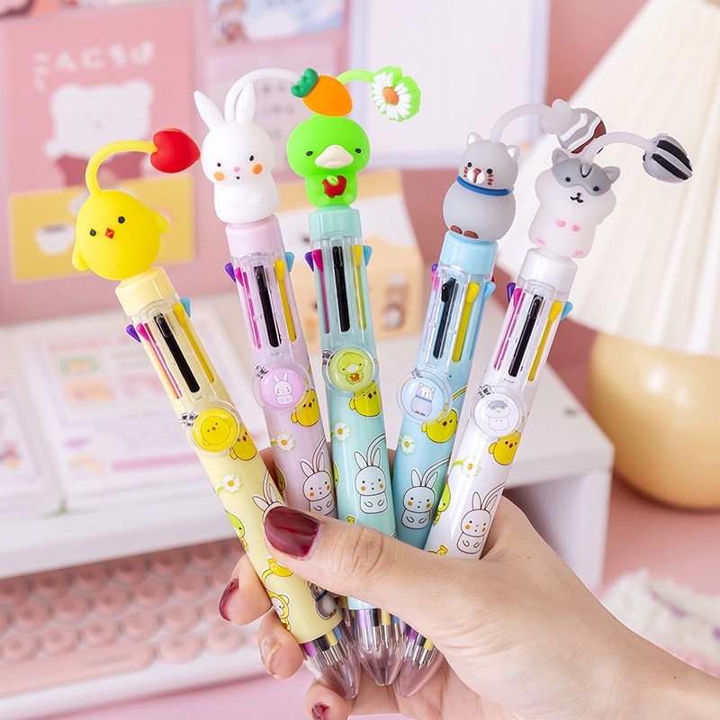 Bút bi bấm 10 ngòi kèm đầu thú cưng mọc đồ