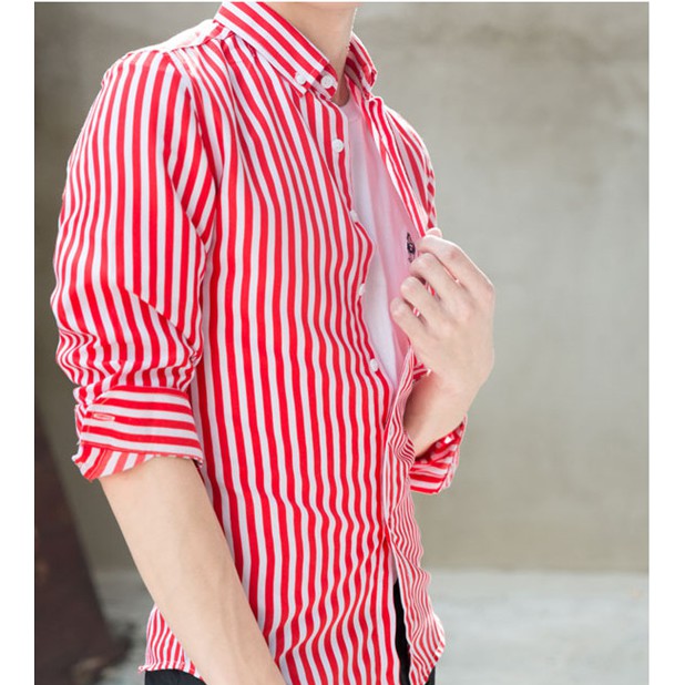 [XẢ KHO] Áo Sơ Mi Nam Dài Tay, Kẻ Sọc Đen Đỏ - Cổ Bẻ Công Sở - SM32 | BigBuy360 - bigbuy360.vn