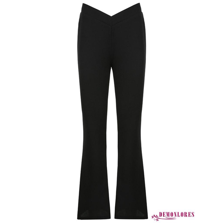 Quần dài ống loe lưng thấp kiểu chữ V thiết kế đơn giản thời trang cá tính cho nữ