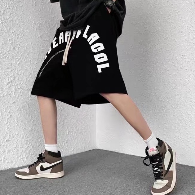 Quần Short Thể Thao Lưng Cao Ống Rộng Có Dây Rút Phong Cách Harajuku Dành Cho Nam