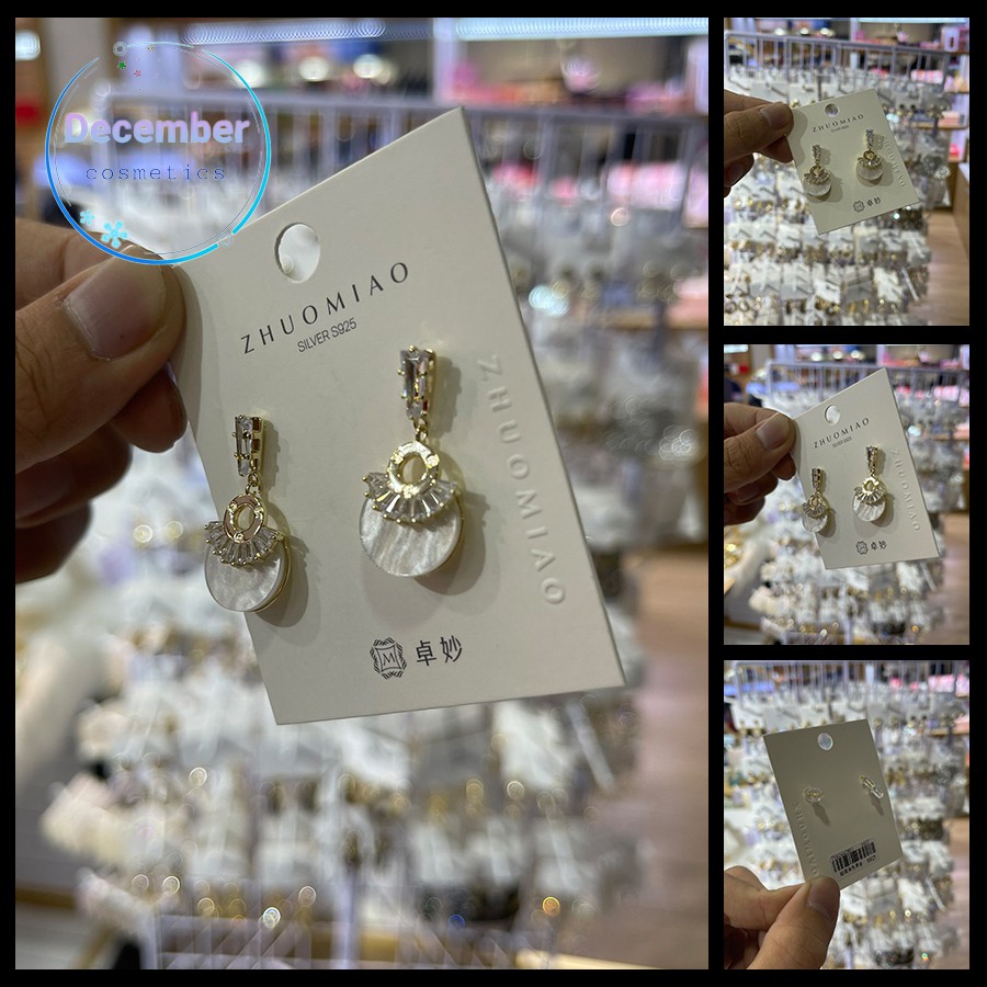 Bông Tai Nữ Bạc 925 ZHUOMIAO Cao Cấp Đôi Khuyên Bông Hoa Tai Nữ Bạc Hình Độc Lạ Phong Cách Hàn Quốc - December Cosmetics