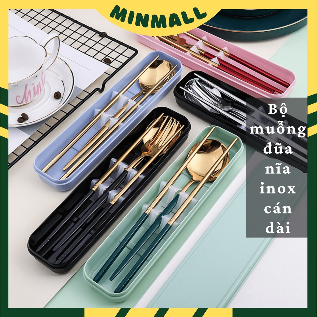 Set 3 Món Muỗng Đũa Nĩa Inox Cao Cấp Phủ Bóng Mạ Vàng Sang Trọng #C403