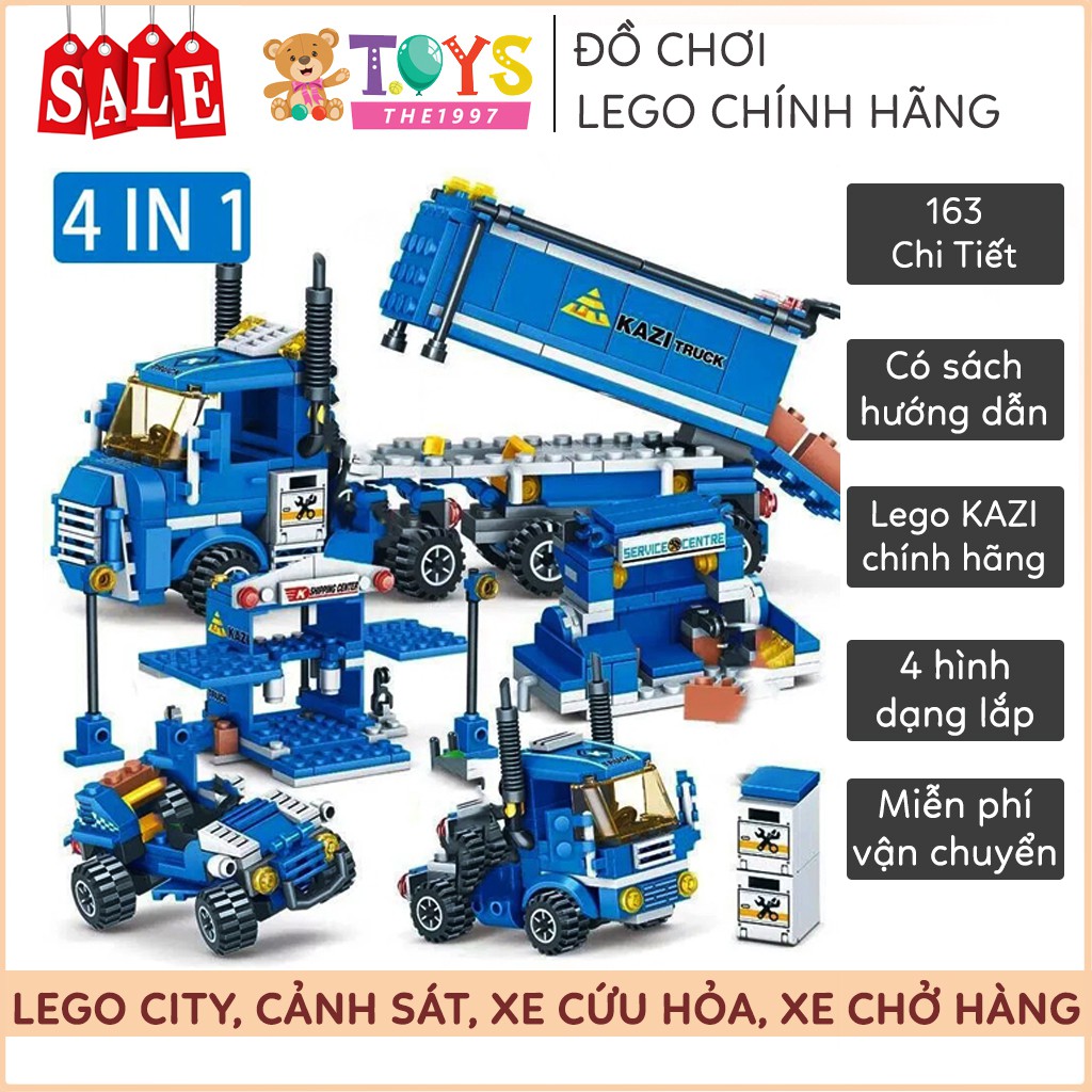 Đồ chơi lắp ráp xe cảnh sát, xe tải, xe cứu hỏa trí tuệ nhiều chi tiết, chất liệu nhựa ABS an toàn cho bé