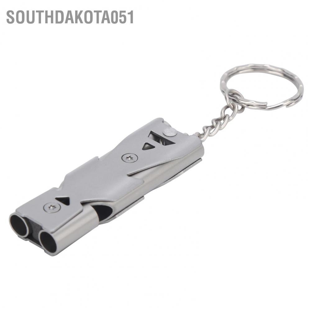 Southdakota051 Outdoor Survival Whistle with Keychain Stainless Steel Double Tubes Safety