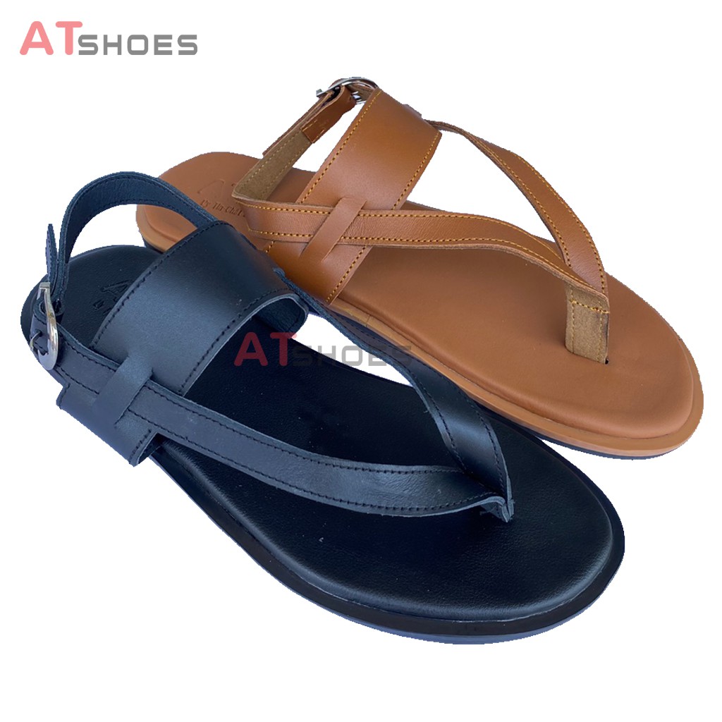 Sandal Unisex Da Bò Thật Không Thấm Nước Kiểu Dáng Thời Trang Atshoes XDD11(Đen - Nâu)