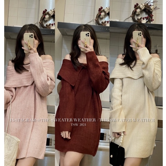 (Ảnh thật) Áo len trễ vai bản to trùm mông mặc 2 kiểu the.sweaterweather TSW | BigBuy360 - bigbuy360.vn