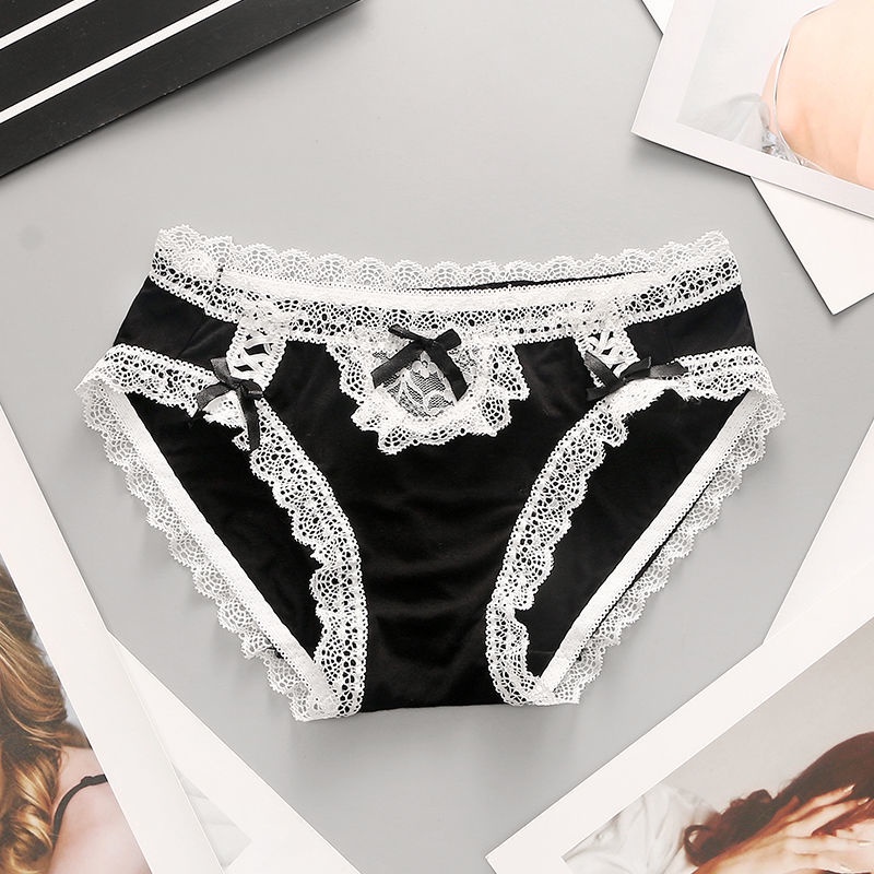 Bộ 2 Quần Lót Cotton Phối Ren Đính Nơ Dễ Thương Cho Cặp Đôi