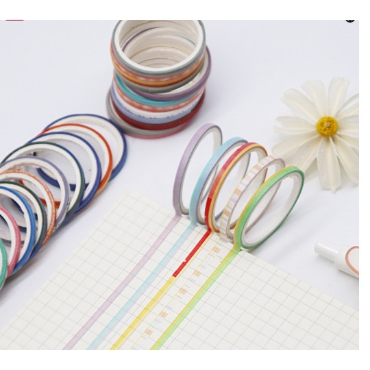 Set 2 Cuộn băng dán washi tape mẫu nhỏ dùng để trang trí bullet journal, sổ tay, album