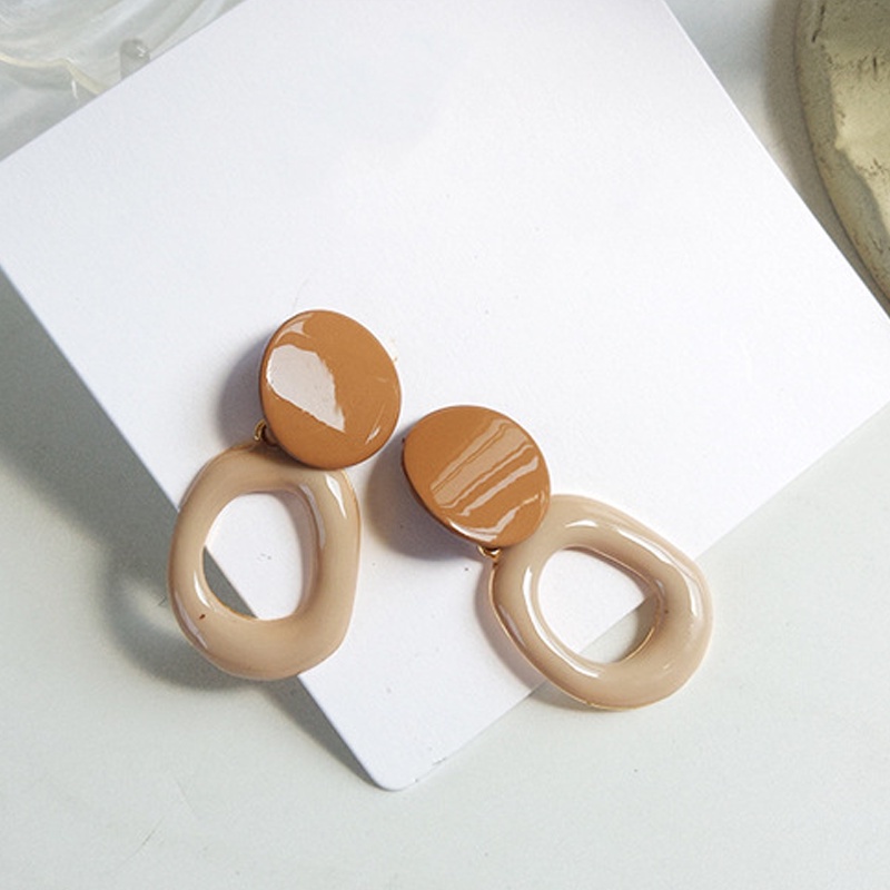 Bông Tai Mạ Bạc 925 Hình Tròn Màu Sắc Tương Phản Phong Cách Hàn Quốc