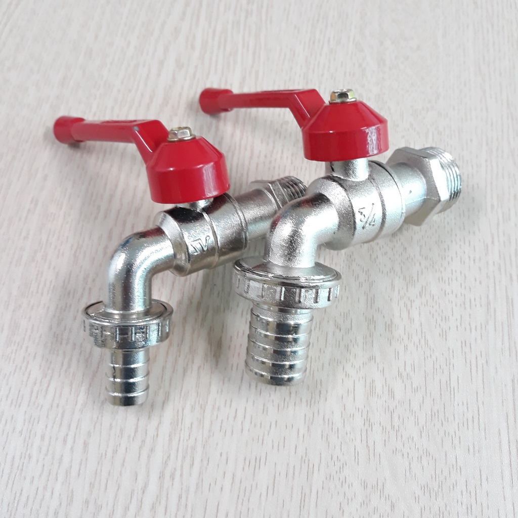 Vòi hồ, vòi nước máy giặt bằng hợp kim không gỉ với cần gạt màu đỏ [Đủ size Phi 21 (1/2); Phi 27 (3/4)]