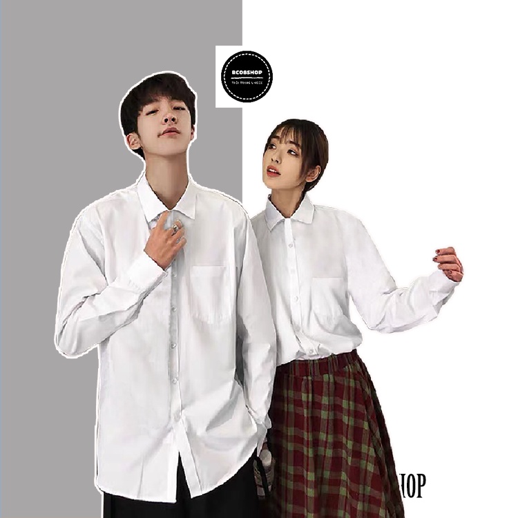 Áo Sơ Mi Trắng Tay Dài Túi Basic Phong Cách Unisex BC047