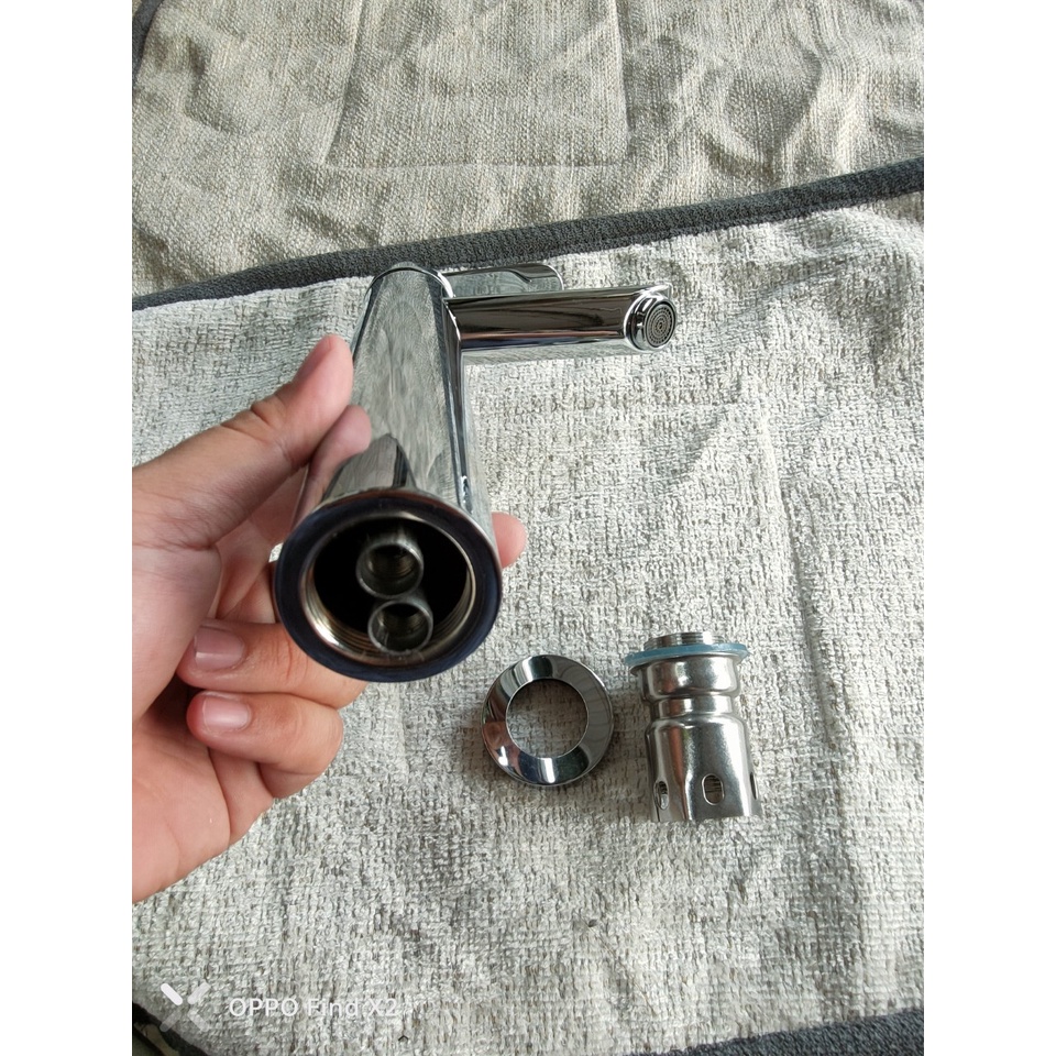 Vòi Lavabo vòi rửa mặt Nóng Lạnh Bóng Đồng Thau Thân Tròn đúc nặng