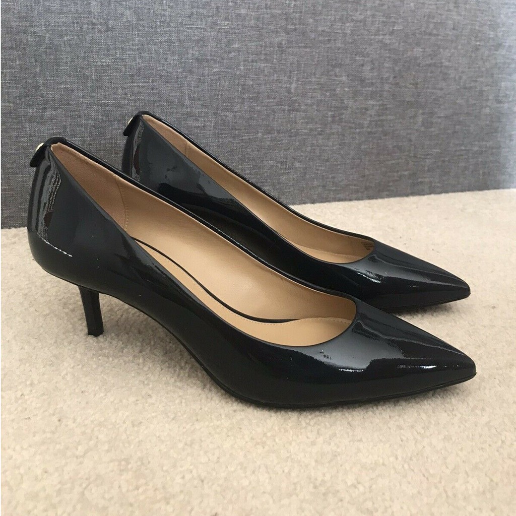 Giày Michael Kors Flex Kitten Pump Black Da Bóng