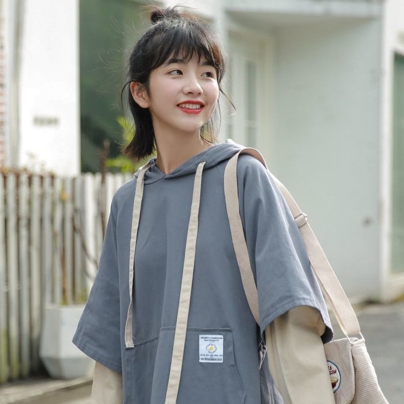 Áo hoodie giả hai lớp tay dài dáng rộng phong cách thời trang Hàn Quốc