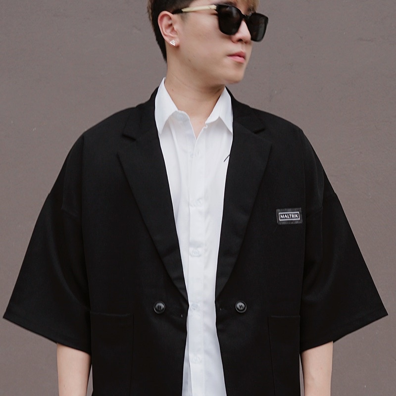 Áo khoác blazer tay lỡ unisex nam BIGSIZE áo vest form rộng chất liệu tuyết mưa cao cấp có size lớn cho người béo
