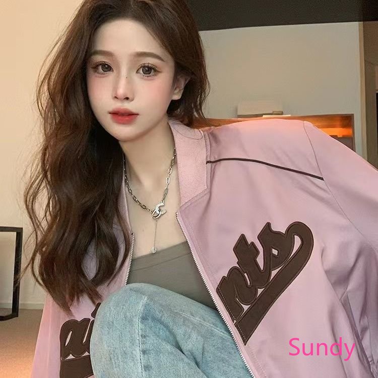 Áo Khoác Bóng Chày Tay Dài Dáng Rộng Thêu Họa Tiết Vintage Thời Trang Xuân Thu Cho Bạn Gái